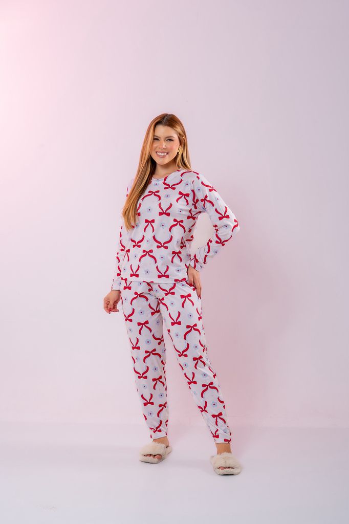 Pijama de Inverno Longo Laços Vermelho